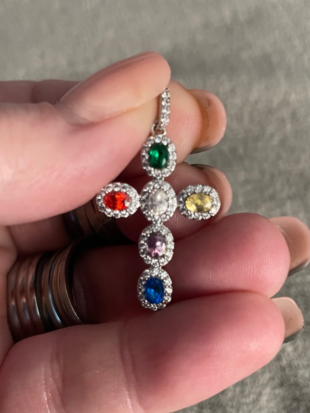 Mafia Mama Cross Charm Necklace Silver Gemstones Pendant